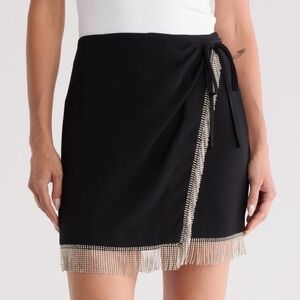 NWT Cinq à Sept Black Rhinestone Fringe Bronte Skirt sz. 8